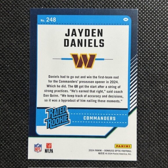 2024 Donruss Optic 248 Jayden Daniels Rated Rookie RC Washington Commanders - Picture 2 of 2